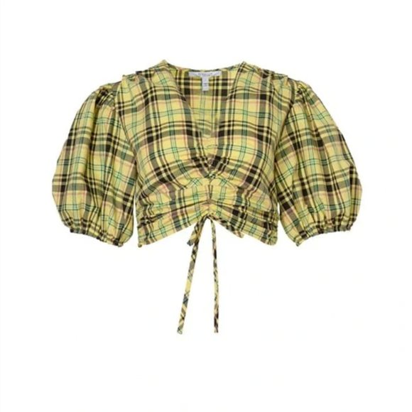 Derek Lam 10 Crosby Bella Crop Top Yellow Plaid - Picture 4 of 14